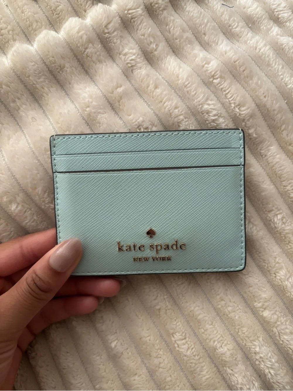 kate spade White Leather Card Case with Gold Logo